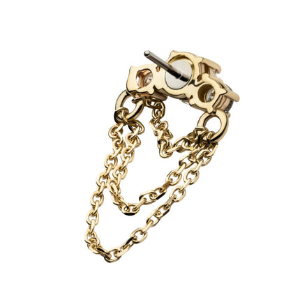 Invictus 14Kt Yellow Gold Threadless Prong Set 3 Cluster Round Lab-Grown Diamonds Top with Triple Dangle Chain