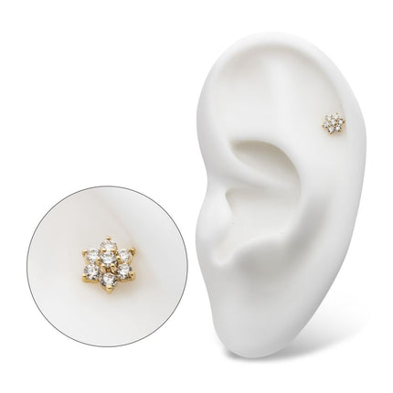 Invictus 14Kt Yellow Gold Threadless Flower Top with Prong Set 7 Round Lab-Grown Diamonds