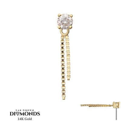 Invictus 14Kt Yellow Gold Threadless Prong Set Lab-Grown Diamond Top with 2 Box Chain Dangle