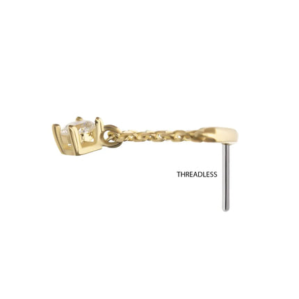 Invictus 14Kt Yellow Gold Threadless Curved Bar Top with 4-Prong Lab-Grown Diamond Dangle