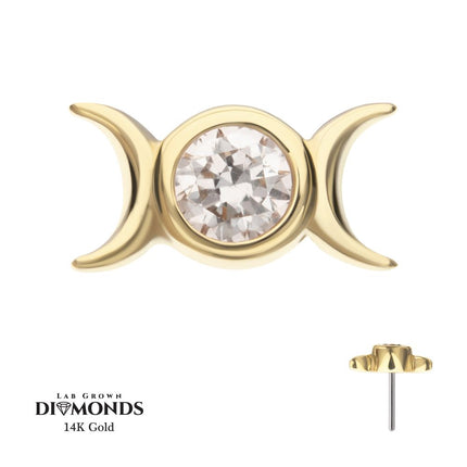 Invictus 14Kt Yellow Gold Threadless Triple Moon Phase Top with Bezel Lab-Grown Diamond