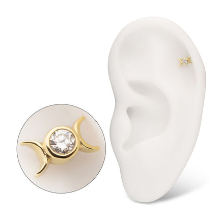Invictus 14Kt Yellow Gold Threadless Triple Moon Phase Top with Bezel Lab-Grown Diamond