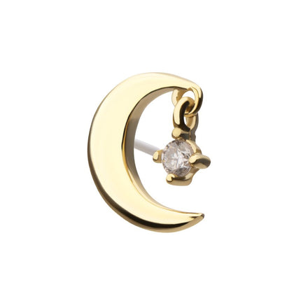 Invictus 14Kt Yellow Gold Threadless Crescent Moon Top with Prong Set Lab-Grown Diamond Dangle