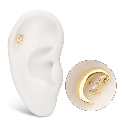 Invictus 14Kt Yellow Gold Threadless Crescent Moon Top with Prong Set Lab-Grown Diamond Dangle