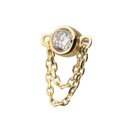 Invictus 14Kt Yellow Gold Threadless Bezel Set Lab-Grown Diamond Top with 2 Tiered Chain Dangle
