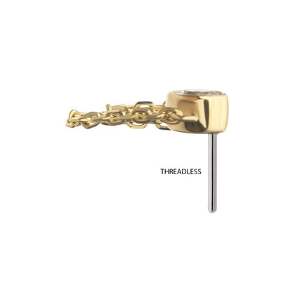 Invictus 14Kt Yellow Gold Threadless Bezel Set Lab-Grown Diamond Top with 2 Tiered Chain Dangle