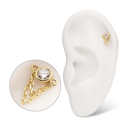 Invictus 14Kt Yellow Gold Threadless Bezel Set Lab-Grown Diamond Top with 2 Tiered Chain Dangle