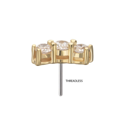 Invictus 14Kt Yellow Gold Threadless Curved Bar Top with 3-Cluster Prong Set Lab-Grown Diamonds