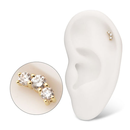 Invictus 14Kt Yellow Gold Threadless Curved Bar Top with 3-Cluster Prong Set Lab-Grown Diamonds