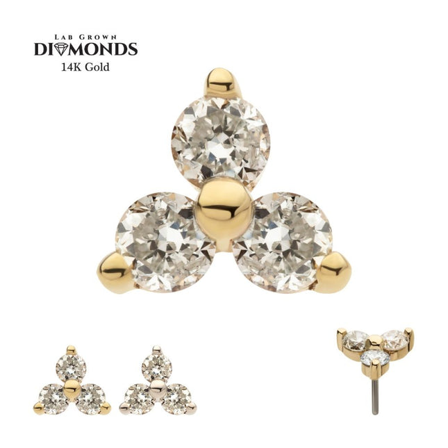 Invictus 14Kt Gold Threadless Pronged Round Lab-Grown Diamonds Trinity Top