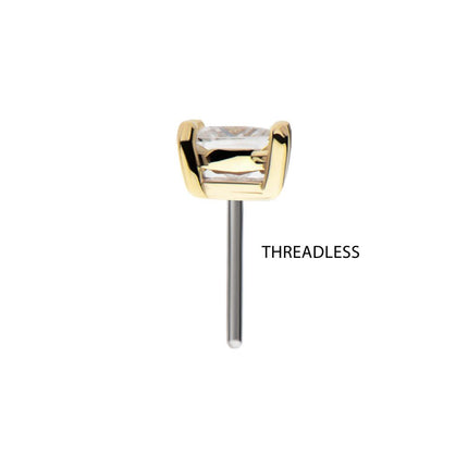 Invictus 14Kt Gold 4 Prong Setting Princess Cut Clear Lab-Grown Diamond Threadless Top