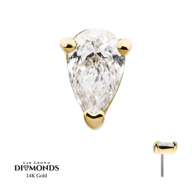 Invictus 14Kt Yellow Gold 3 Prong Setting Pear Clear Lab-Grown Diamond Threadless Top