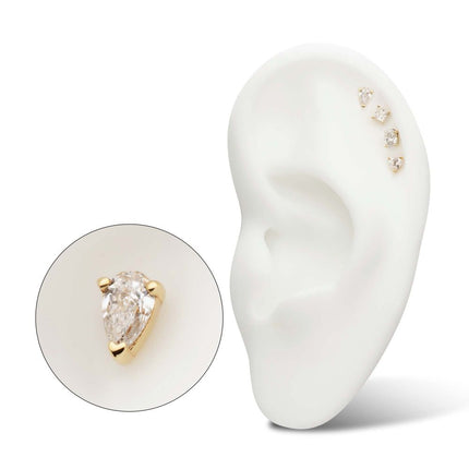 Invictus 14Kt Yellow Gold 3 Prong Setting Pear Clear Lab-Grown Diamond Threadless Top