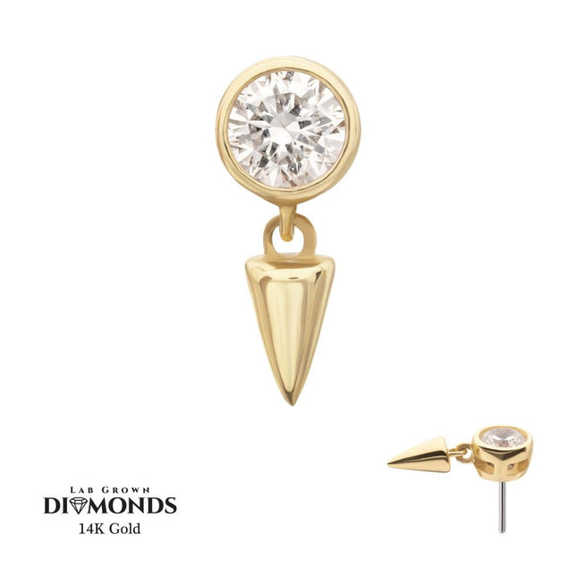 Invictus 14Kt Gold Threadless Bezel Round Lab-Grown Diamond Top with Spike Dangle