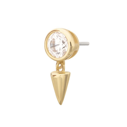 Invictus 14Kt Gold Threadless Bezel Round Lab-Grown Diamond Top with Spike Dangle