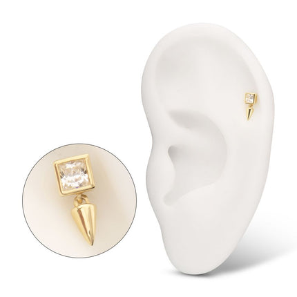 Invictus 14Kt Gold Threadless Bezel Princess Cut Lab-Grown Diamond Top with Spike Dangle