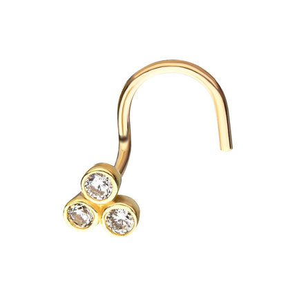 Invictus 14Kt Yellow Gold Bezel Round CZ Trinity Nose Screw