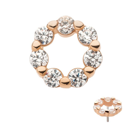 Invictus 14Kt Rose Gold Threadless Wreath Top with Prong Set 7 Clear CZ