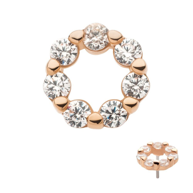 Invictus 14Kt Rose Gold Threadless Wreath Top with Prong Set 7 Clear CZ