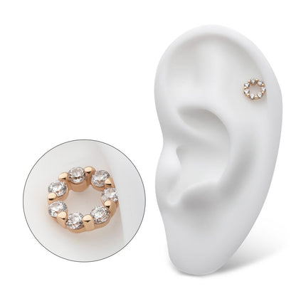 Invictus 14Kt Rose Gold Threadless Wreath Top with Prong Set 7 Clear CZ