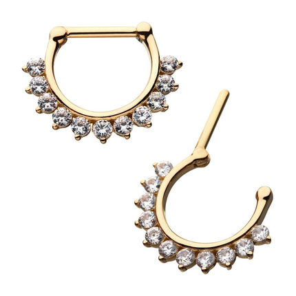 Invictus 14kt Yellow Gold 11 Prong Set 2mm Clear CZ Gems Septum Clicker