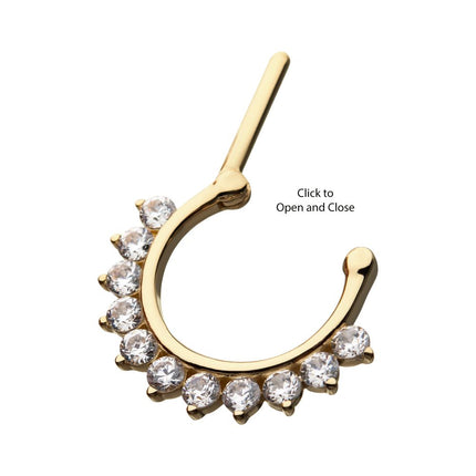 Invictus 14kt Yellow Gold 11 Prong Set 2mm Clear CZ Gems Septum Clicker