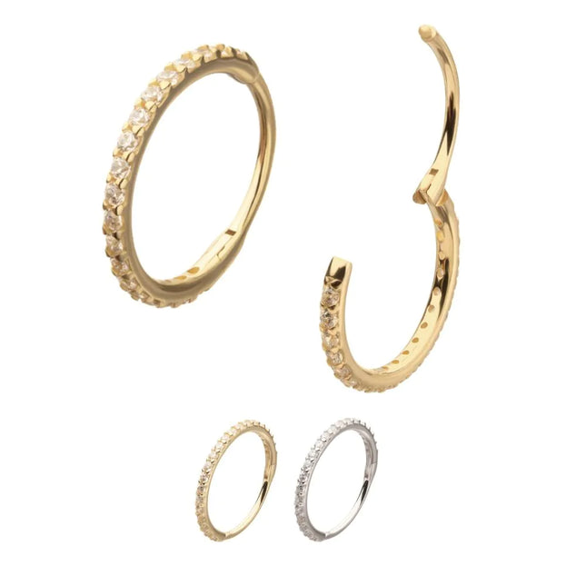 Invictus 20g 14Kt Gold Prong Set 1mm Eternity Round Gem Side Facing Hinged Segment Clicker