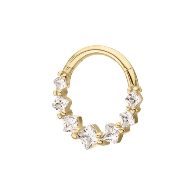 Invictus 14Kt Yellow Gold Prong Set Princess Gem Cluster Front Facing Hinged Segment Clicker