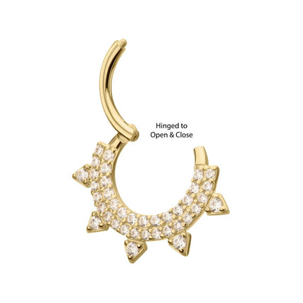 Invictus 14Kt Yellow Gold Double Row Pave Gem with Spike Front Facing Hinged Segment Clicker