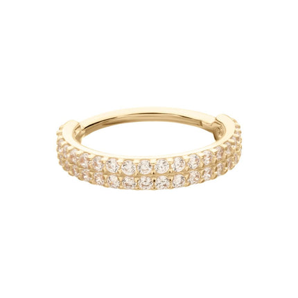 Invictus 14Kt Yellow Gold Double Row Pave Gem Side Facing Hinged Segment Clicker