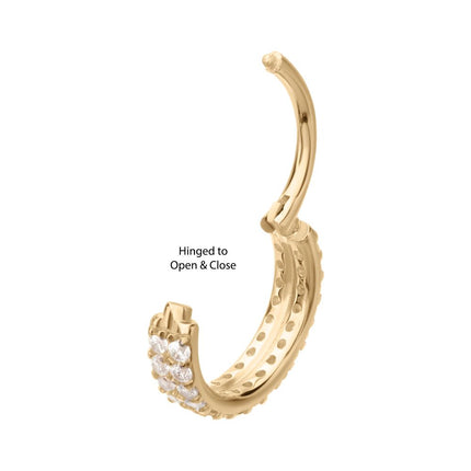 Invictus 14Kt Yellow Gold Double Row Pave Gem Side Facing Hinged Segment Clicker