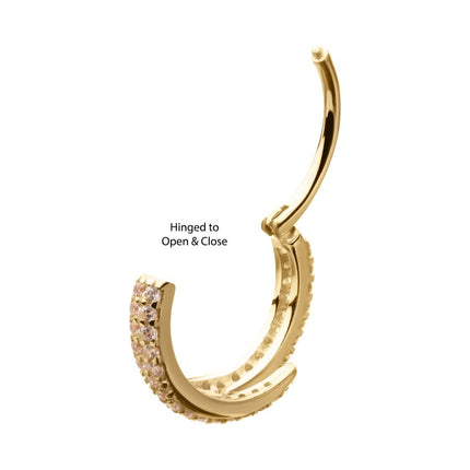 Invictus 14Kt Yellow Gold Pave Gem with Emerald-Eye Snake Side Facing Hinged Segment Clicker