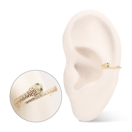 Invictus 14Kt Yellow Gold Pave Gem with Emerald-Eye Snake Side Facing Hinged Segment Clicker
