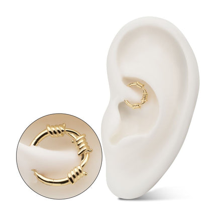 Invictus 14Kt Yellow Gold Single Sculpted Barbed Wire Wrap Front Facing Hinged Segment Clicker