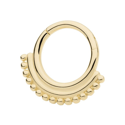 Invictus 14Kt Yellow Gold 15 Bead Cluster Double Hoop Front Facing Hinged Segment Clicker