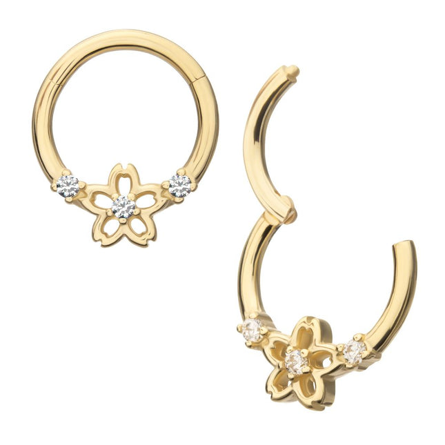 Invictus 14Kt Yellow Gold Prong Set Gem Cherry Blossom Flower Front Facing Hinged Segment Clicker