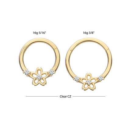 Invictus 14Kt Yellow Gold Prong Set Gem Cherry Blossom Flower Front Facing Hinged Segment Clicker
