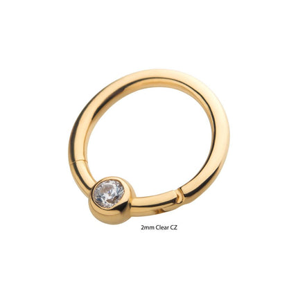 Invictus 14Kt Yellow Gold with Bezel Set Clear CZ Front Facing Hinged Segment Clicker