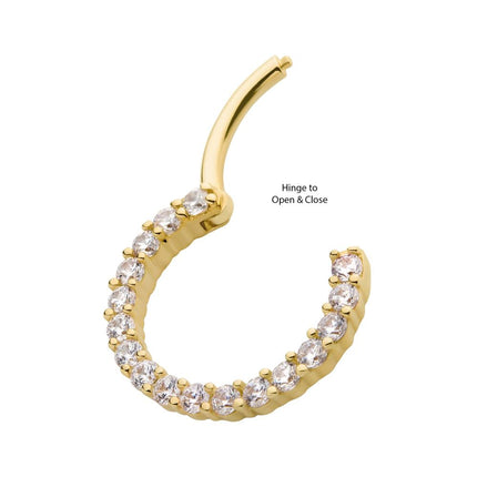 Invictus 14Kt Yellow Gold with Prong Set Full Clear CZ Front Facing Hinged Segment Clicker