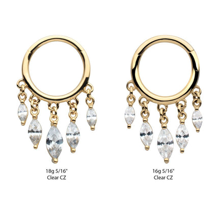 Invictus 14Kt Yellow Gold 5 Marquise CZ Dangle Charm Hinged Segment Clicker