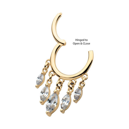 Invictus 14Kt Yellow Gold 5 Marquise CZ Dangle Charm Hinged Segment Clicker