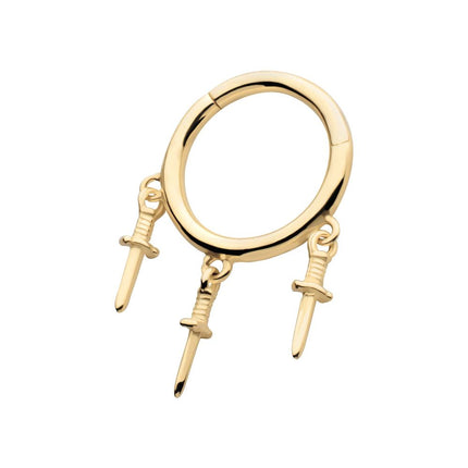 Invictus 14Kt Yellow Gold Triple Dagger Dangle Charm Hinged Segment Clicker