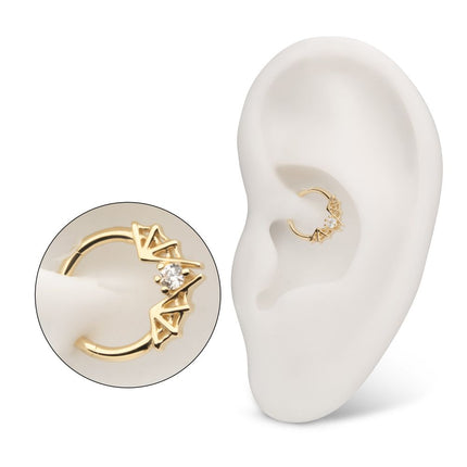 Invictus 14Kt Yellow Gold Angled Bat Wings Frame a Prong Set Gem Front Facing Hinged Segment Clicker