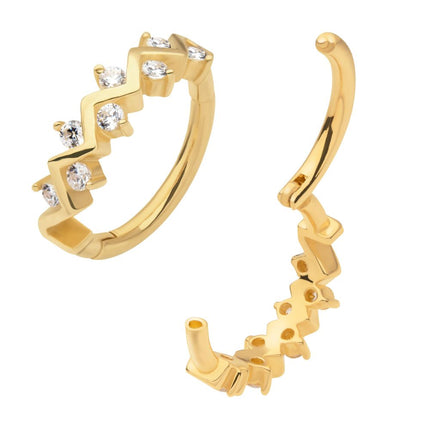 Invictus 14Kt Yellow Gold with 8-Cluster Alternating Prong Set Clear CZ Side Facing Hinged Segment Clicker