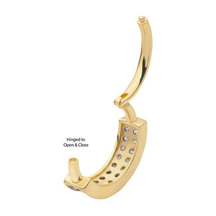 Invictus 14Kt Yellow Gold with Double Row Clustered Prong Set Clear CZ Side Facing Hinged Segment Clicker