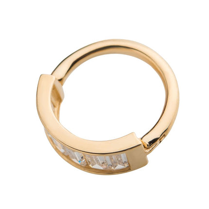 Invictus 14Kt Gold with 6 Baguette Clear CZ Side Facing Hinged Segment Clicker