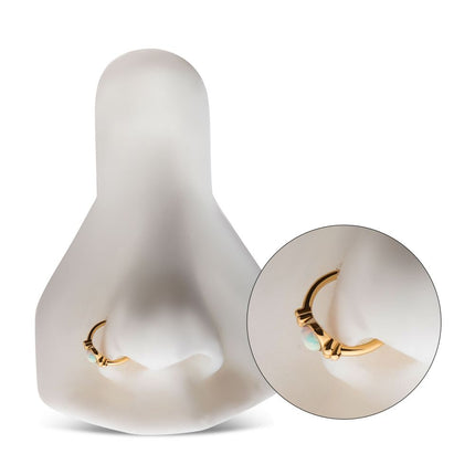 Invictus 14Kt Gold Beads & Centerpiece Bezel Set White Opal Side Facing Hinged Segment Clicker