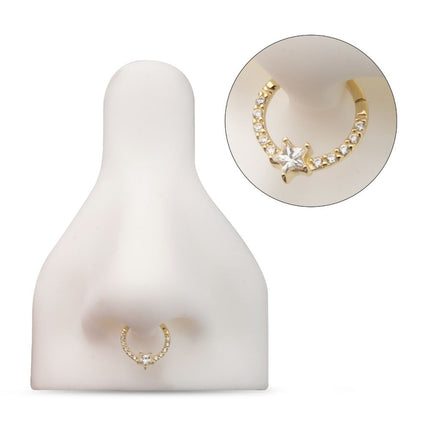 Invictus 14Kt Gold 1mm CNC Set Gem Cluster with 3mm Star Gem Front Facing Hinged Segment Clicker