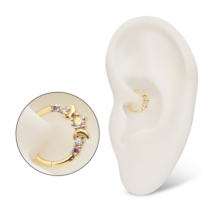 Invictus 14kt Yellow Gold Prong Set Round Gem Triple Moon Phase Front Facing Hinged Segment Clicker
