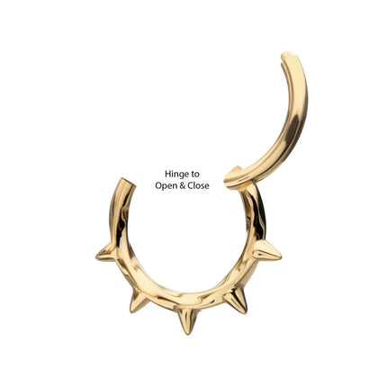 Invictus 14Kt Yellow Gold Spike Edge Twisted Hoop Front Facing Hinged Segment Clicker